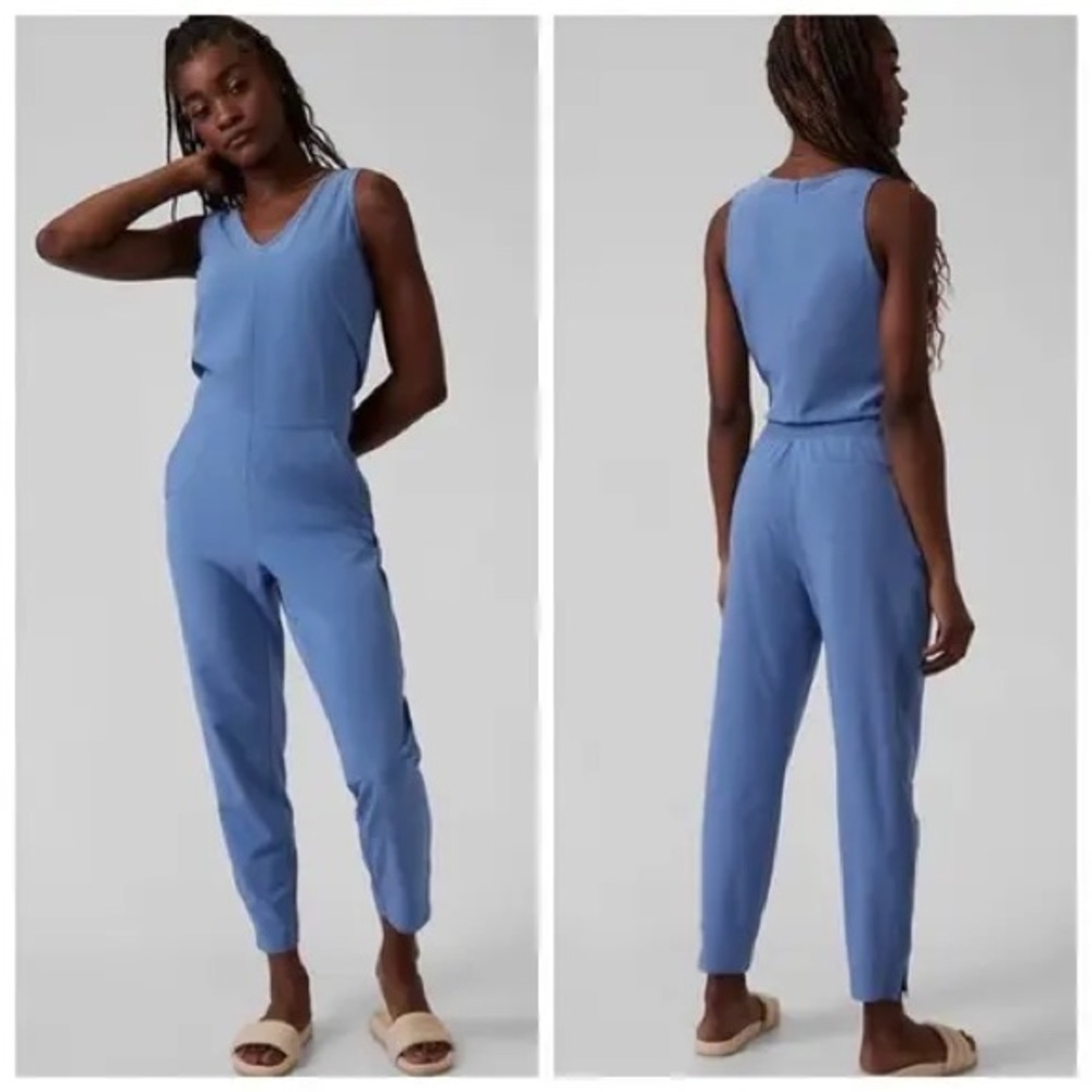 Sleeveless V-Neck Blue Jumpsuit